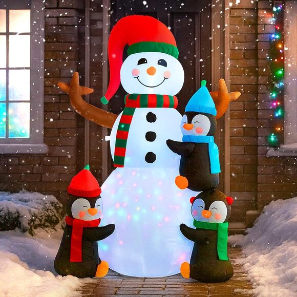 🆕6FT Christmas Inflatable Snowman with Penguin  LED Lights Outdoor Decoration - Picture 5 of 8
